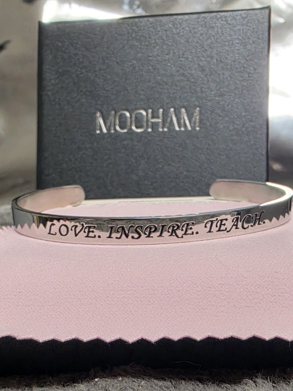 Silver 'Love. Inspire. Teach.' Cuff Bracelet